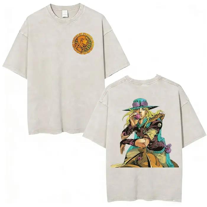 T-shirt Anime Jojo Bizarre Adventure STEEL BALL RUN Manga Vintage Acid Washed pour hommes et femmes,
