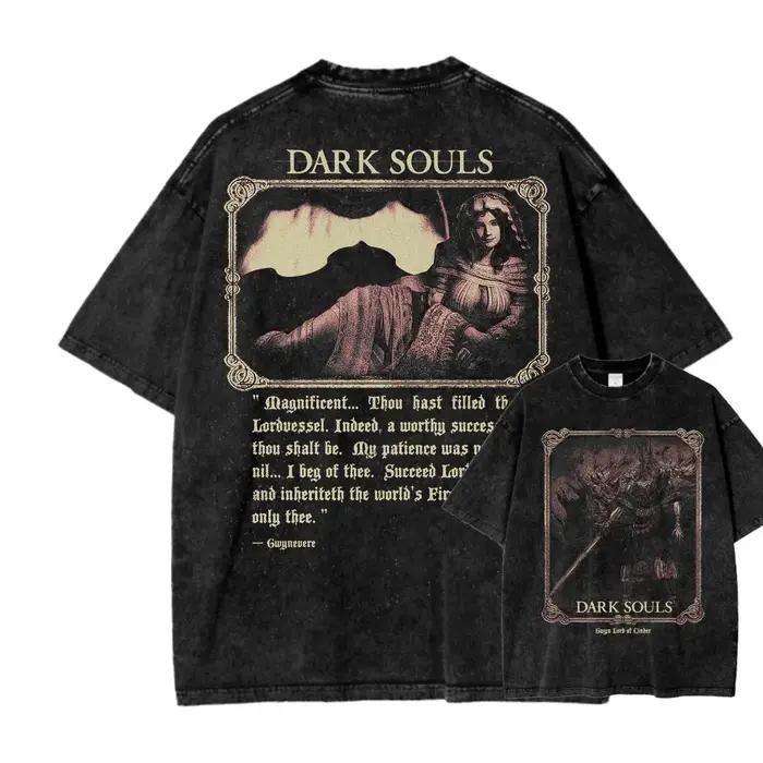T-shirt délavé Dark Souls le plus vendu, doux et ample, style unisexe pour couple, vêtement de mode