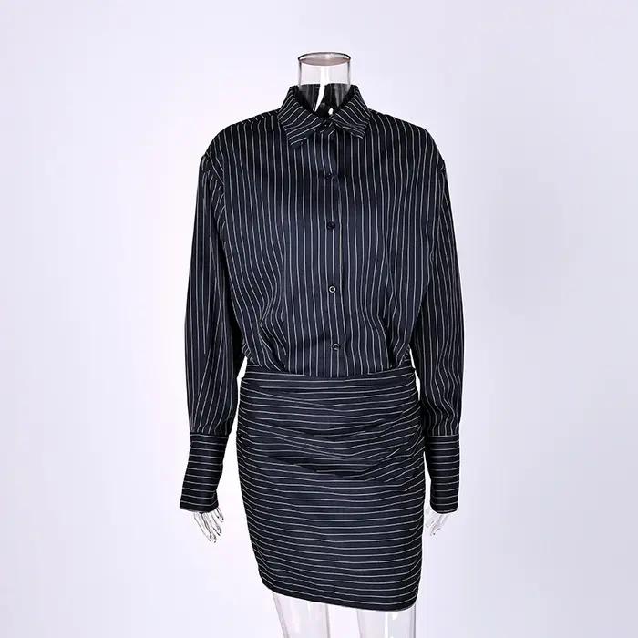 Linad élégant taille haute rayure chemise robe femmes 2025 rue Chic à manches longues robes minces f