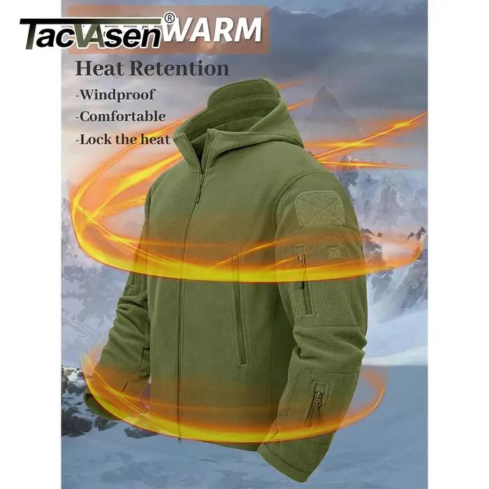 TACVASEN Veste polaire à capuche pour homme automne hiver chaud fermeture éclair complète randonnée