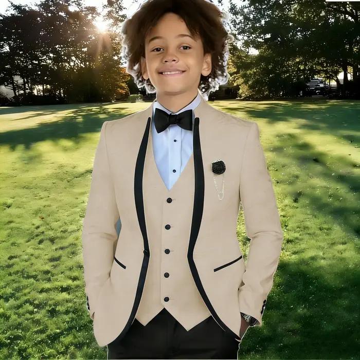 Costume Jacquard Blanc pour Garçon, Tenue de Cérémonie pour Mariage, Smoking à Col Montant, Vêtement