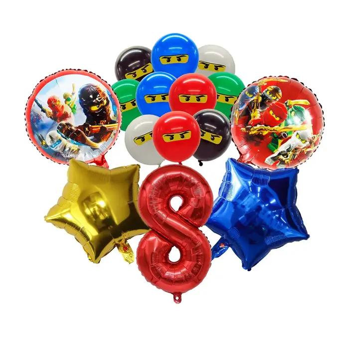 Décorations de fête d'anniversaire sur le thème de Ninjago, ballons Ninja, vaisselle, assiettes en p