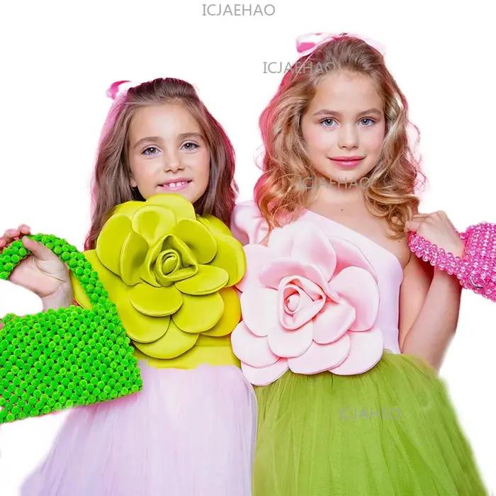 Robe de princesse 3D à fleurs pour enfants 2026, tenue de soirée formelle à manches courtes pour pet