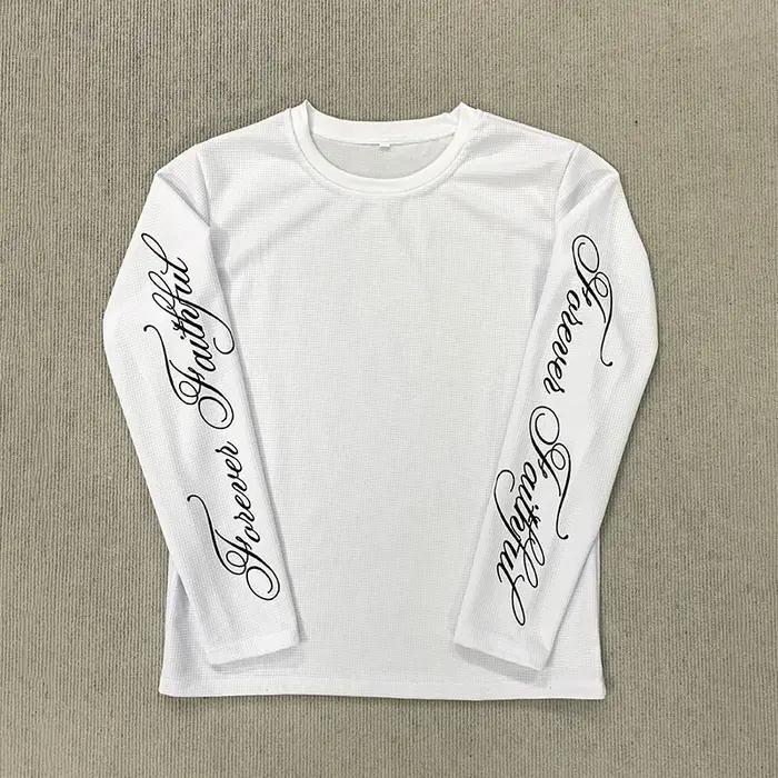 T-shirt à manches longues rétro américain Y2K, col rond décontracté, léger et respirant, imprimé let