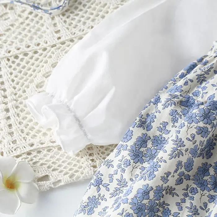 Combinaison coton manches longues nouveau-né fille - Costume batterie chapeau imprimé automne printemps