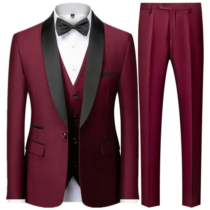 Ensemble trois pièces pour hommes, noir, fête de mariage, grande taille, Blazer, manteau, pantalon e
