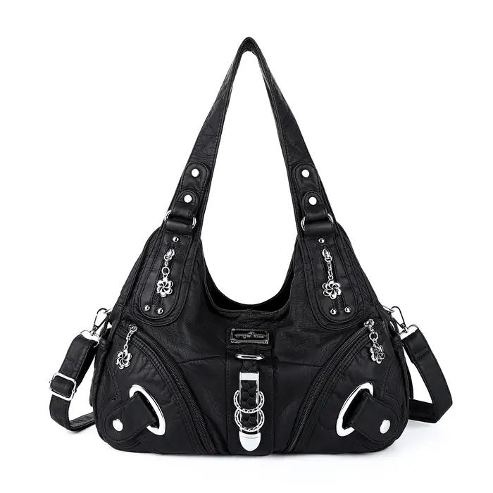 Sac à main polyvalent pour femme, sac à bandoulière noir tendance, sac à poignée supérieure, sacoche