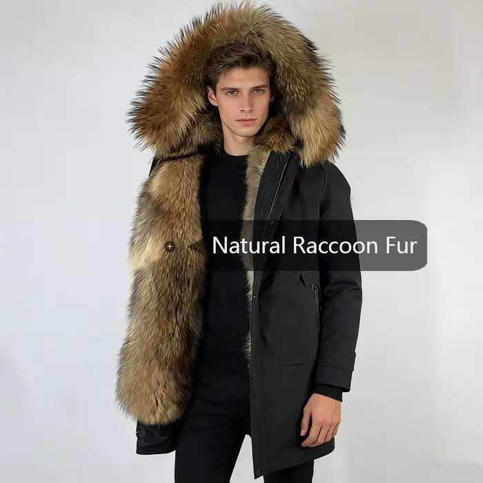 Manteau long en fourrure véritable de raton laveur avec capuche, veste en fourrure de muskrat pleine