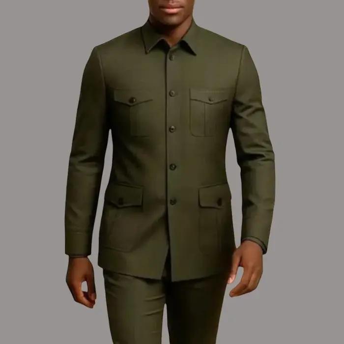 Costumes décontractés pour hommes Safari avec poches, col montant, style de mode chinois, coupe ajus