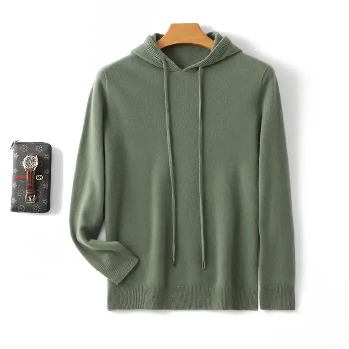Pull à Capuche en Laine Mérinos 100% pour Homme, Col en Cachemire, Décontracté, à Manches sulf, Coll