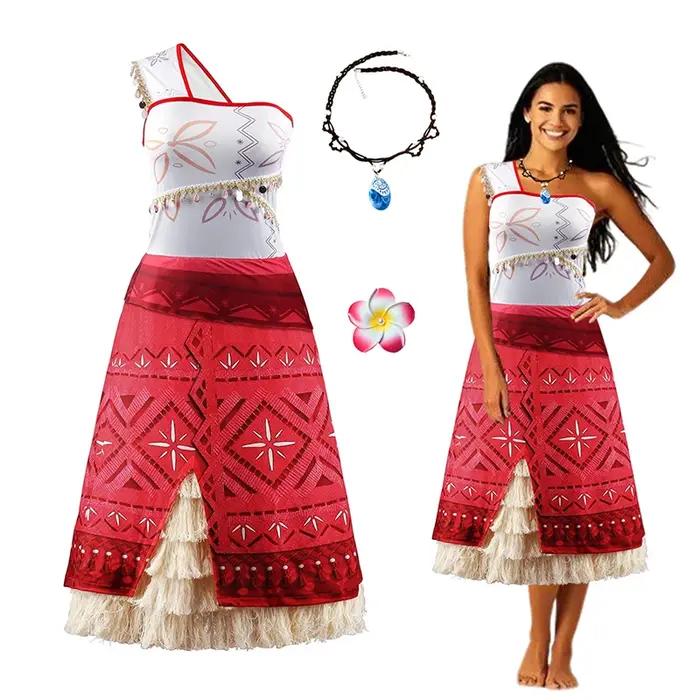 Robe d'aventure en mer pour femmes, tenue de cosplay Moana Vaiana avec collier, déguisement d'été po