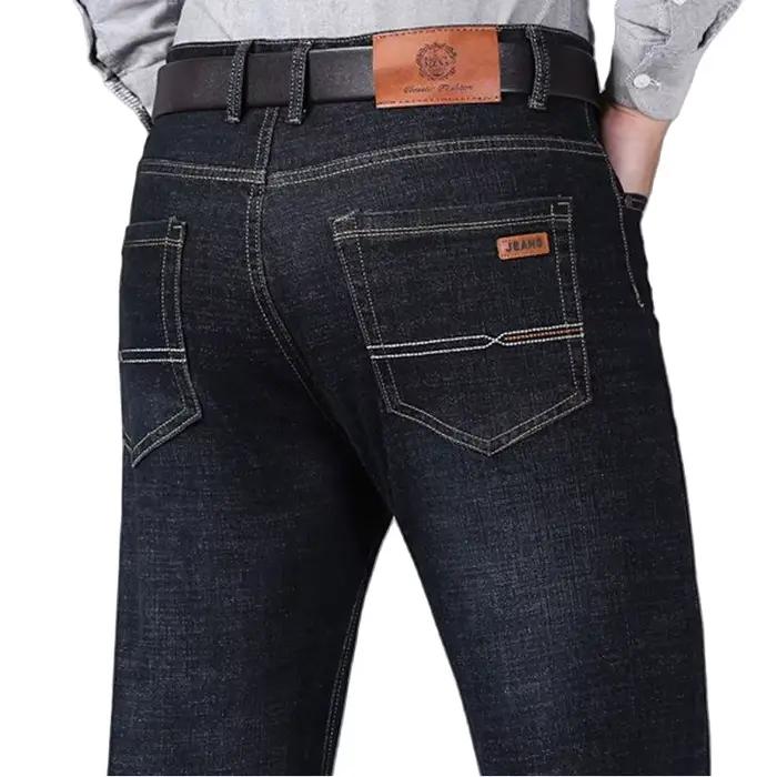 Hommes doux droit Denim pantalon 2025 automne classique affaires noir Biker jean salopette Masculino