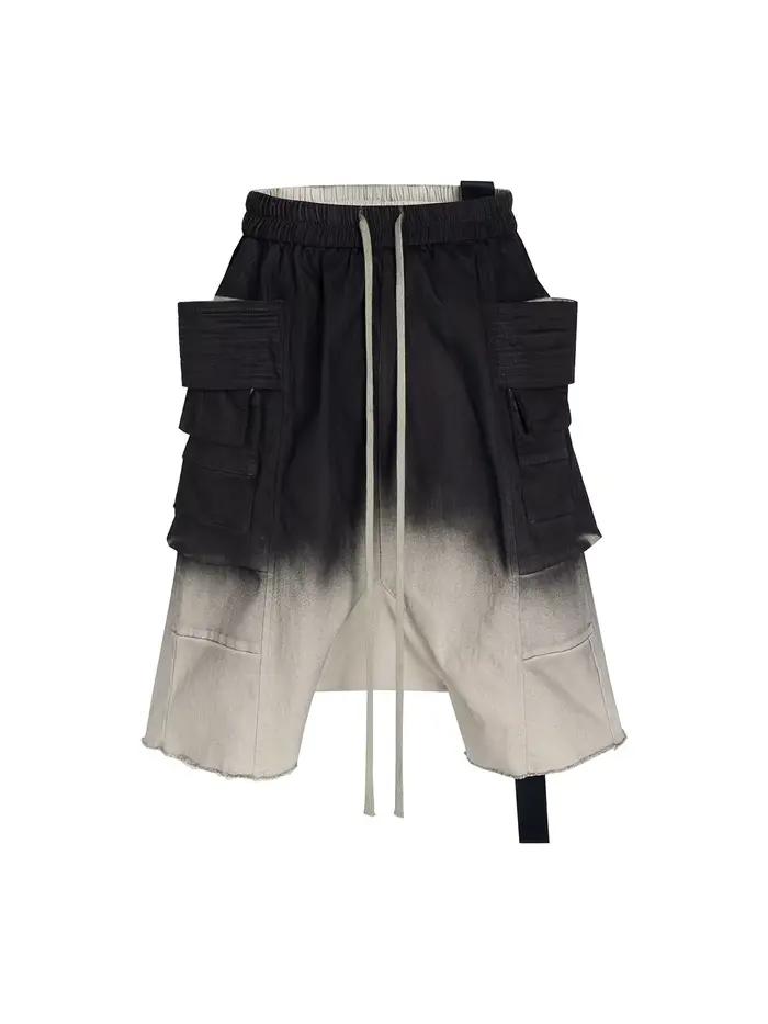 Shorts Harem à double anneau dégradé délavé MIJKO, coupe décontractée et confortable pour hommes 848