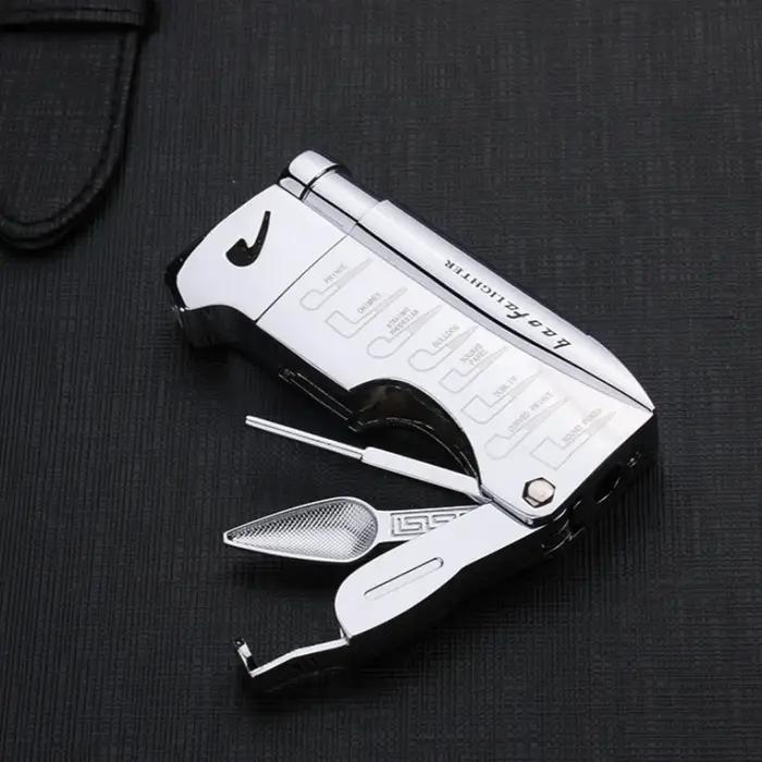 Briquet en forme de pipe métal élégant rechargeable avec flamme latérale pour collectionneurs et amateurs de belles pipes occasions spéciales