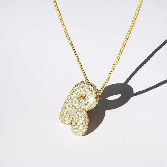 Collier avec initiale en zircon CZ scintillant pour femme, chaîne en forme de boîte, plaqué or, pend