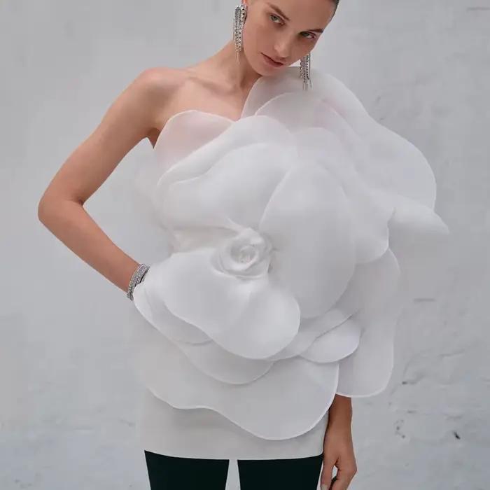 Robe d'été blanche à fleurs décoratives, tenue de soirée de mariage pour femmes, nouveau style obliq