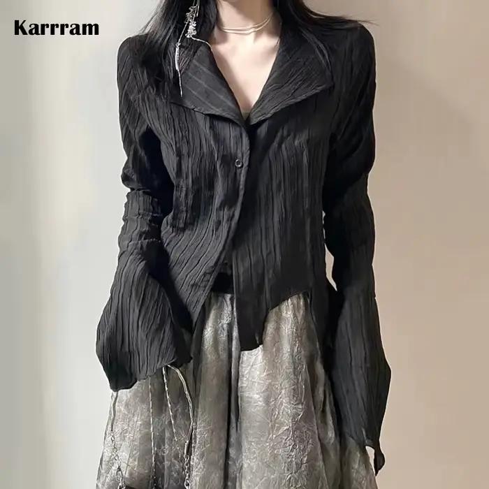 Karrram – chemise noire gothique, Style Yamamoto foncé, chemisier esthétique pour femmes, vêtements