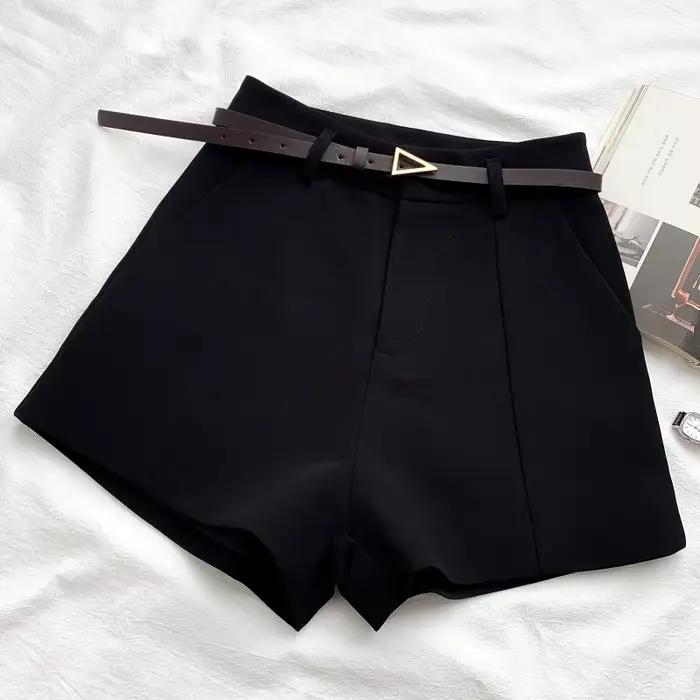 ITOOLIN décontracté femmes Shorts a-ligne taille haute court Chic bureau dame Shorts avec ceinture V