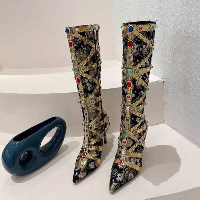 VEYKE-Bottes Hautes au Genou pour Femme, Chaussures à Talons, Travail Manuel, Sexy, Jolie tu, Parker