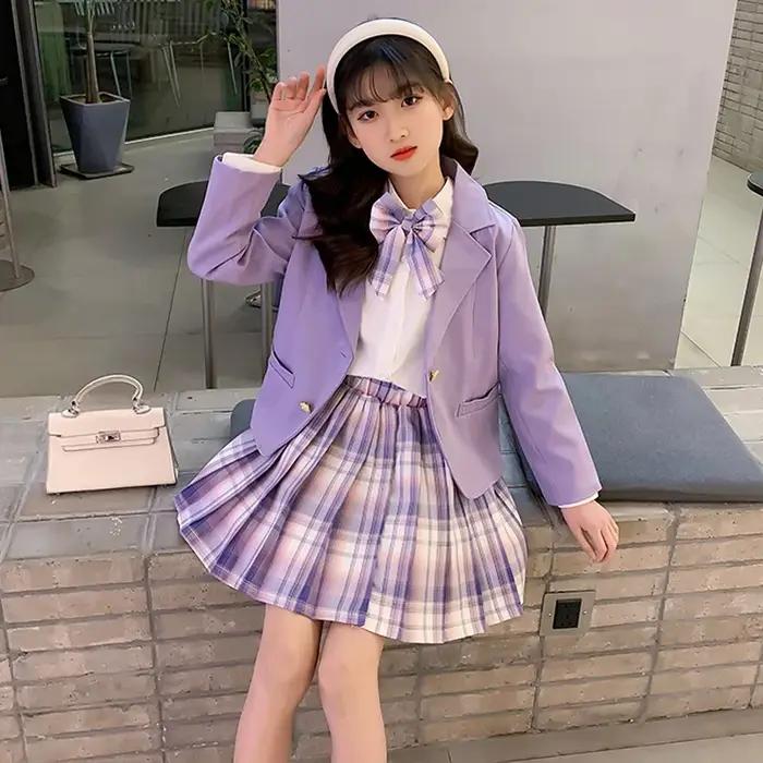 Ensemble trois pièces pour filles, style collège, printemps et automne, nouvelle veste de style étra