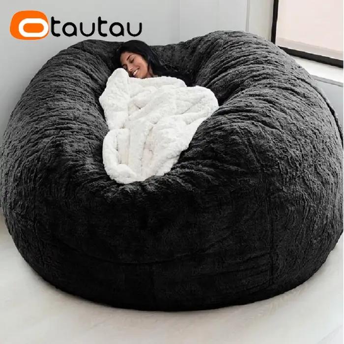Housse de pouf géante en fausse fourrure de lapin ultra-douce OTAUTAU 5 pieds, pour l'hiver et Noël,