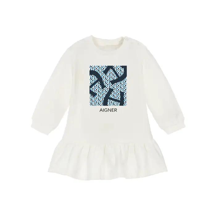Robe blanche à manches longues imprimée lettre pour enfants, vêtements décontractés quotidiens, mode