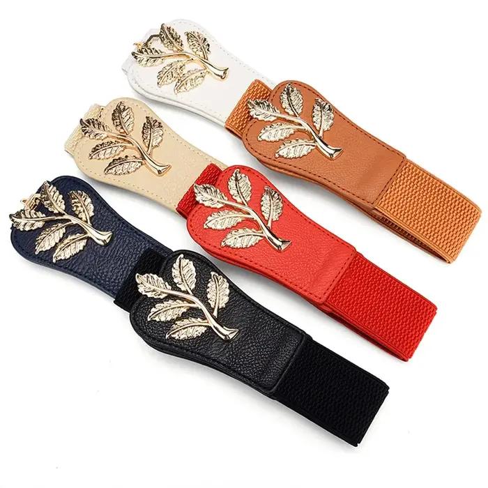 Couverture de taille pour femmes, fermeture de taille élastique en feuille d'or à la mode avec boucl