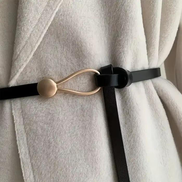 Ceinture nouée vintage sans trou pour femme, ceinture en cuir PU, document solide, environnement déc