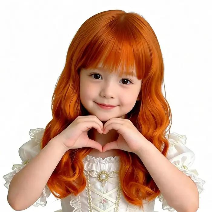 Perruque orange longue et bouclée pour fille, accessoire de performance et de photographie pour enfa
