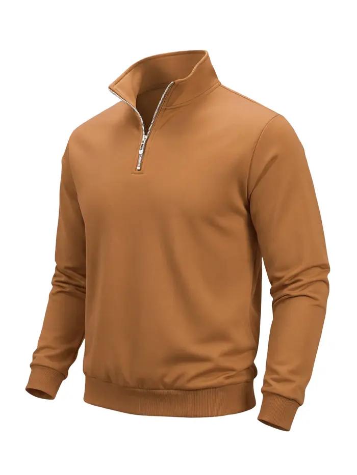 Sweat-shirt à demi-fermeture éclair pour homme, couleur unie, col roulé, pull à manches longues, pou
