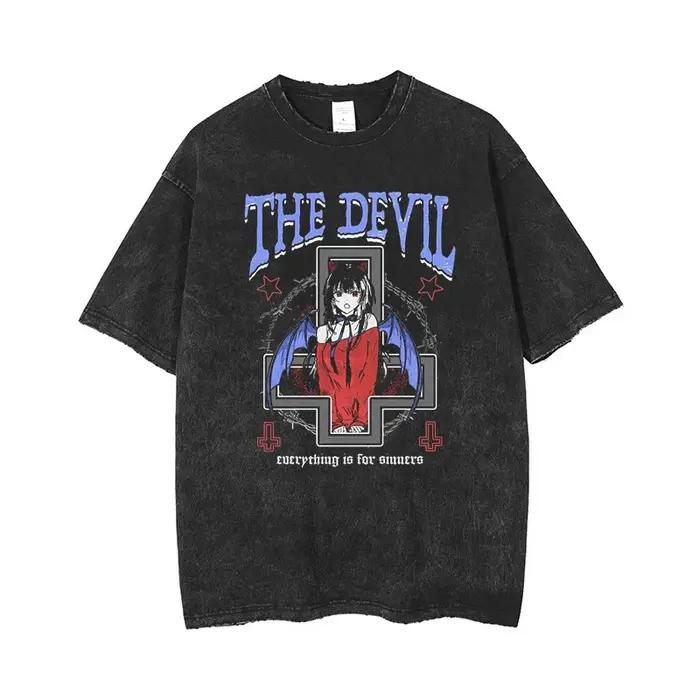 Anime hommes t-shirts gothique imprimé T-Shirt Hip Hop Streetwear Punk été Vintage lavé surdimension