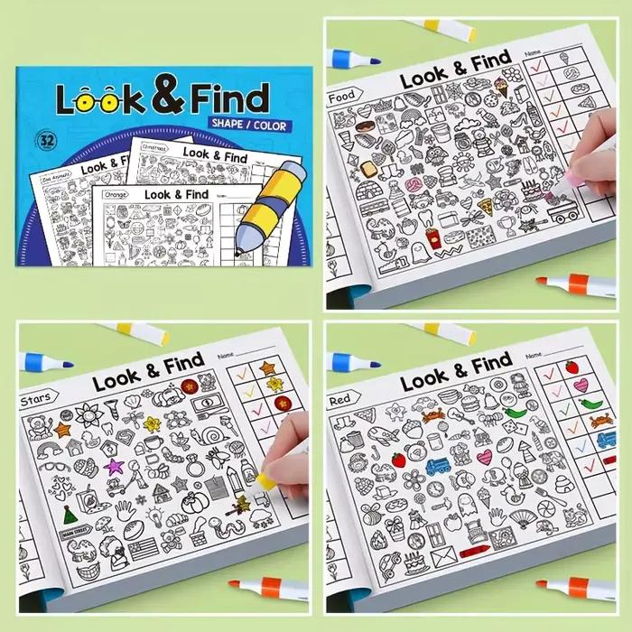 Livre interactif d'objets et de coloriage cachés pour-éducation avec des activités de recherche, d'a