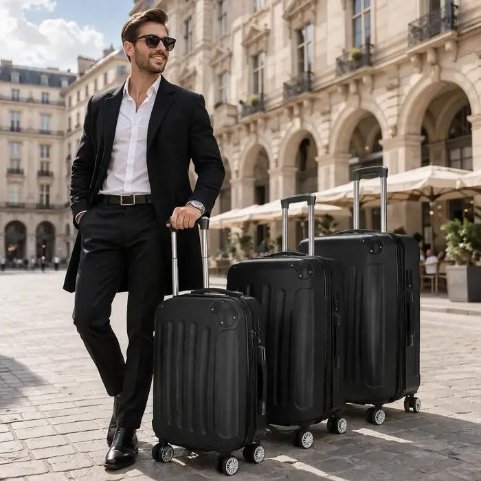 Set de valises 3 pièces, bagages cabine ABS rigide, roulettes 360°, serrure à code, trolley léger av