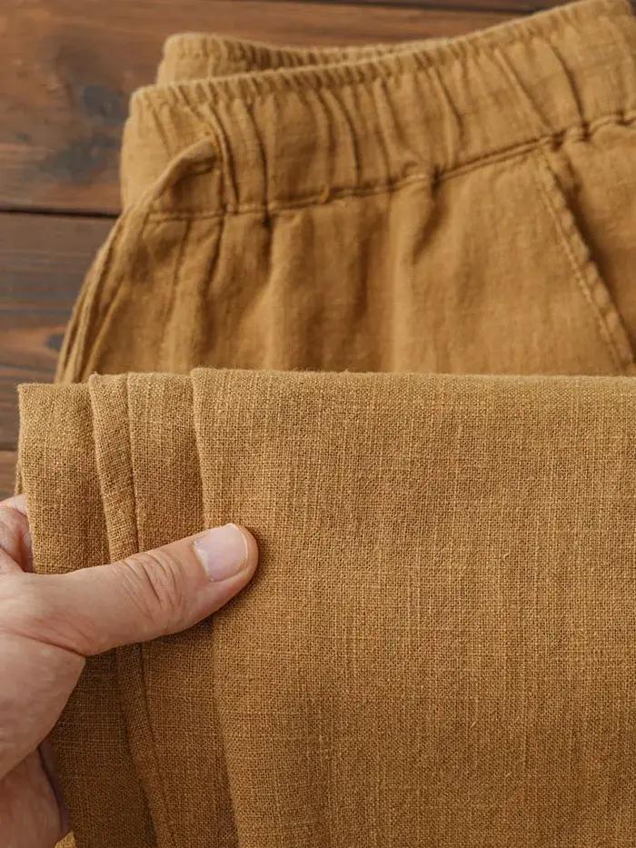 Pantalon Chino décontracté en coton et lin pour hommes, jambes larges, léger, Baggy, survêtement en