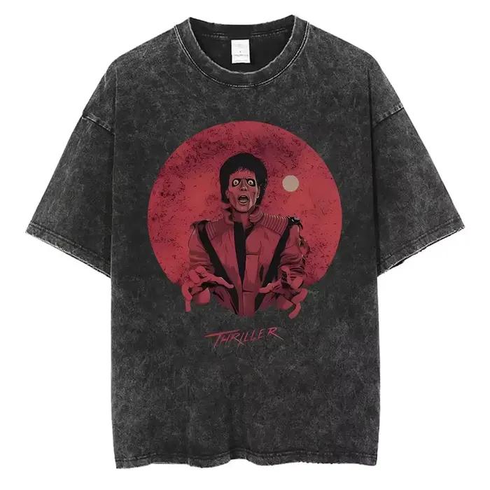 T-shirts vintage délavés Michael Jackson le roi de la pop pour hommes et femmes, t-shirt décontracté