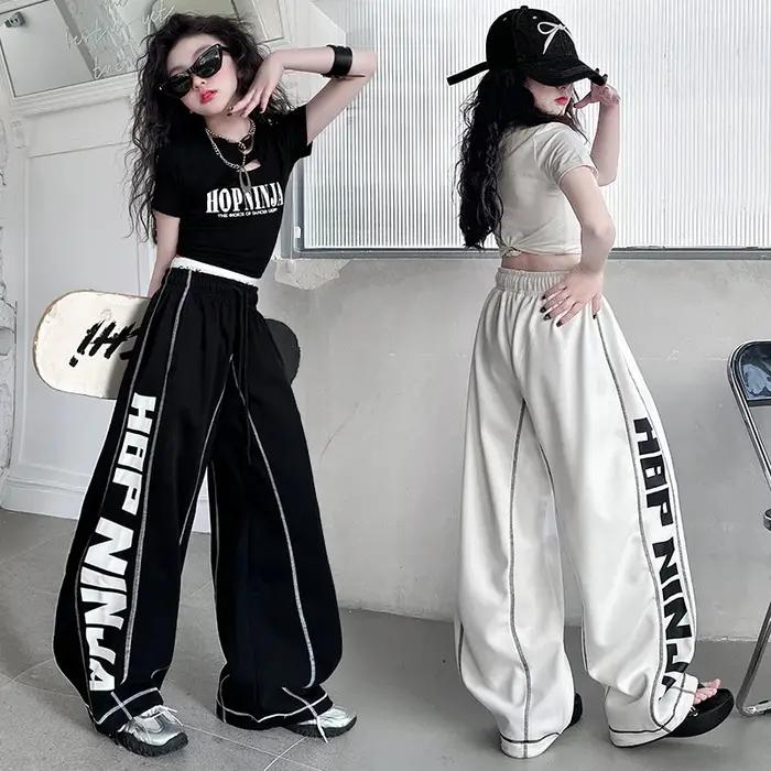Été adolescente Hip Hop Jazz Street Dance Costume Costume Cool imprimé creux T-shirt court + pantalo
