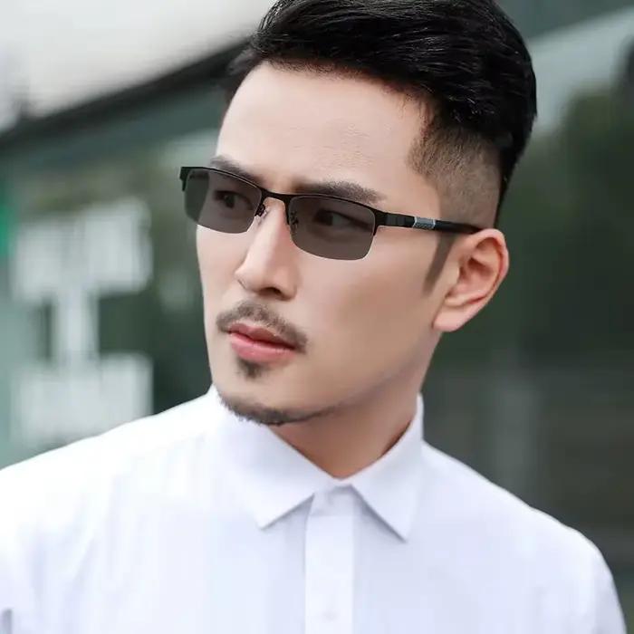 Lunettes de myopie photochromiques vintage pour hommes, demi-monture en métal, lunettes bloquant la