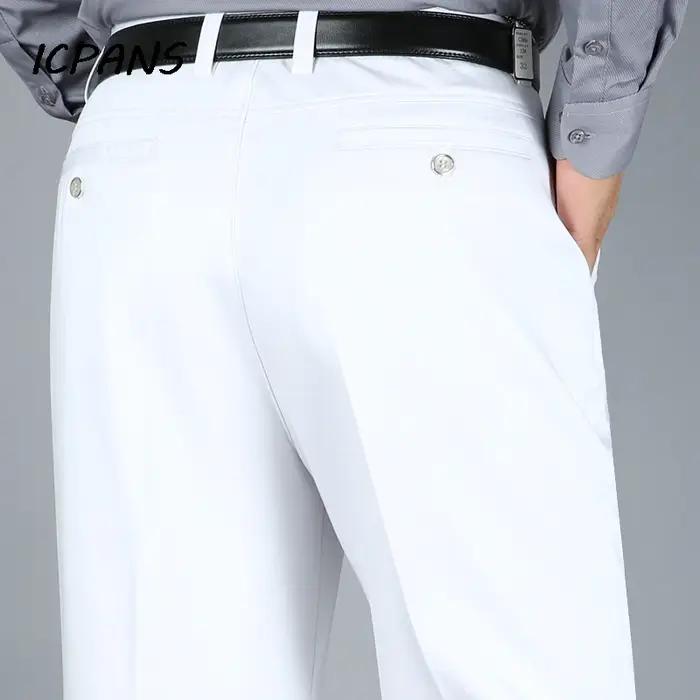Pantalon droit taille haute pour homme, droit, plat, en coton, noir, pour bureau, grande taille 29-4