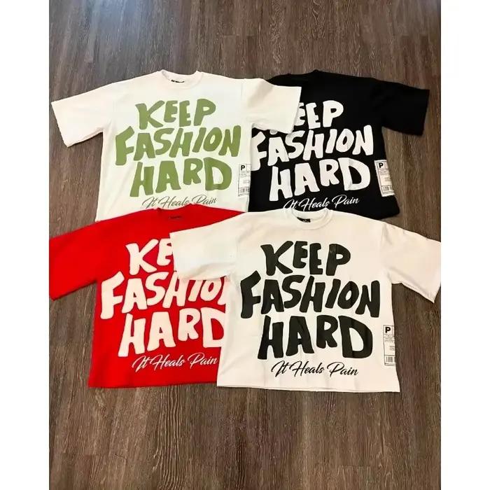 Graphique col rond pur coton haute rue nouvelles femmes imprimé T-shirt à la mode marque ample décon