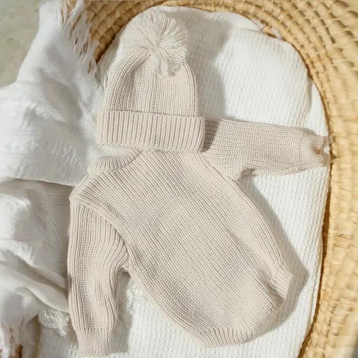 Ylsteed Hello World tricot nouveau-né photographie barboteuse avec chapeau à pompon assorti bébé gar