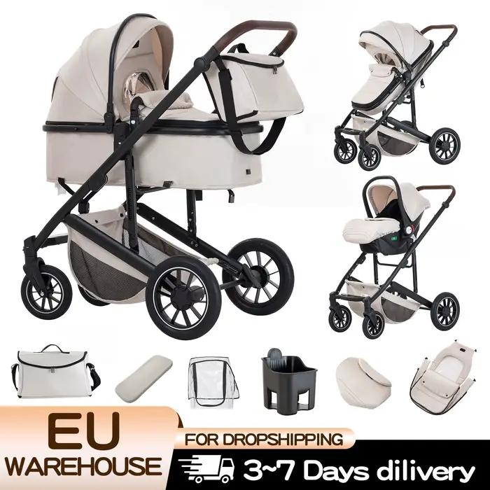 Poussette de luxe 3-en-1 avec siège auto pour nouveau-né, landau tout-terrain, poussette de voyage p
