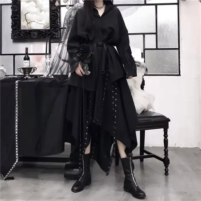Jupe noire Harajuku pour femmes, Steampunk, gothique, Vintage, victorien, gitane, Hippie, fête Y2k,