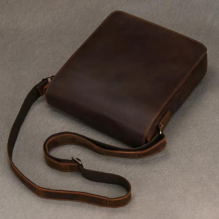 Sac messager Vintage en cuir véritable pour hommes, sac à bandoulière épais en cuir de vache, petit