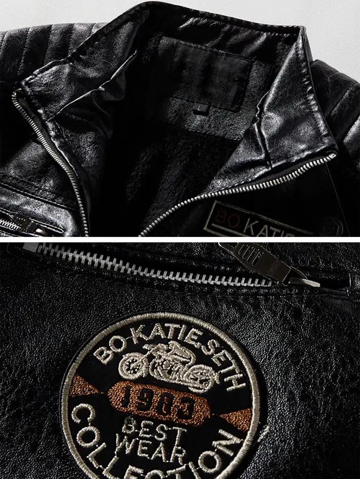 Veste en cuir à col montant pour hommes, vêtements d'extérieur légers en simili cuir pour moto
