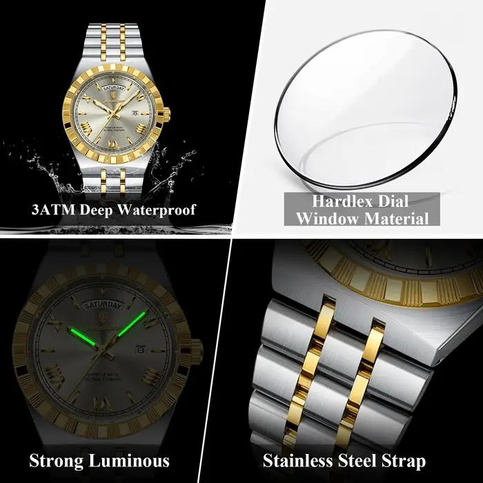 POEDAGAR mode affaires montre pour hommes lumineux étanche semaine Date luxe homme montre-bracelet e