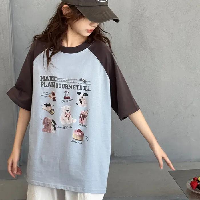 T-shirt à manches courtes pour filles, pour les grands enfants, manches raglan, pur coton, coupe amp