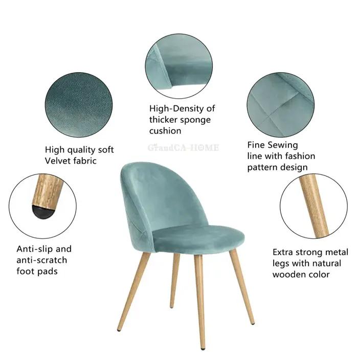 GrandCA HOME Ensemble de 4 chaises de salle à manger en velours, chaises nordiques rembourrées avec