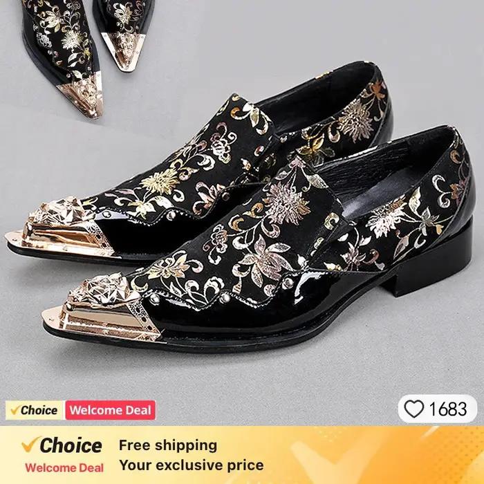 Gentleman IQUE Shoes Patchwork Crystal Designer pour hommes, métal pointu, Parker, marque de fête de