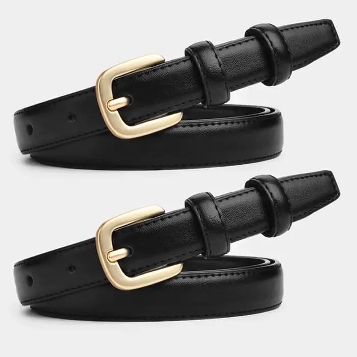 Ceinture noire pour femmes, 2 pièces, mode rétro, boucle à aiguille, ceinture en jean, sangle décont