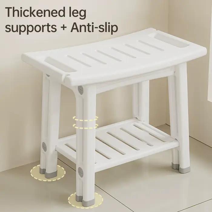 Banc de douche durable avec rangement à deux niveaux et coussinets antidérapants pour femmes et hommes occasions quotidiennes et cadeaux